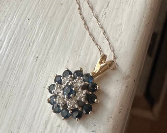 Vintage 10K Yellow Gold Necklace With Sapphire And Diamond Pendant