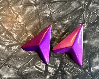 Vintage Metal Earrings With Purple Enamel