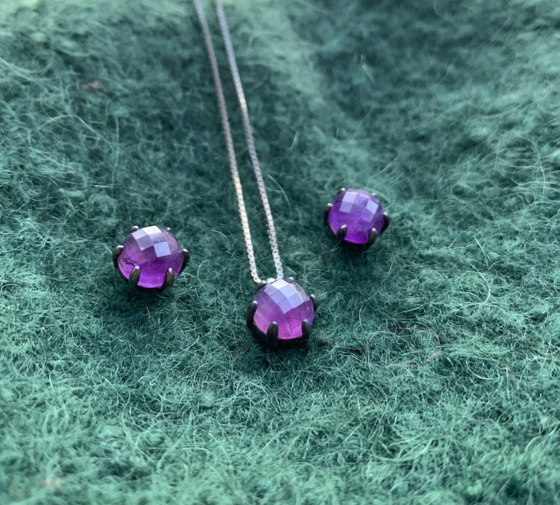 Free Shipping Stunning Vintage 1980/'s Sterling Silver And Amethyst Neckalce And Earring Set