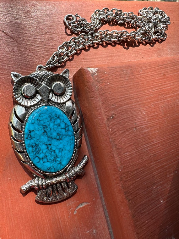 Vintage 1960’s - 1970’s Silver Tone Metal Owl Nec… - image 3