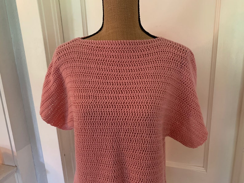 Beautiful Vintage Hand Knit Short Sleeve Pink Sweater image 1