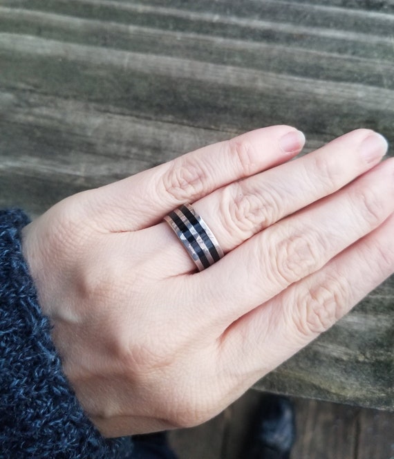 Vintage 1990's Sterling Silver Band / Ring With Black