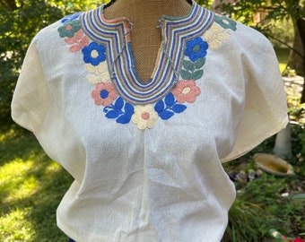 Beautiful Handmade Vintage Blouse With Floral Embroidery Details