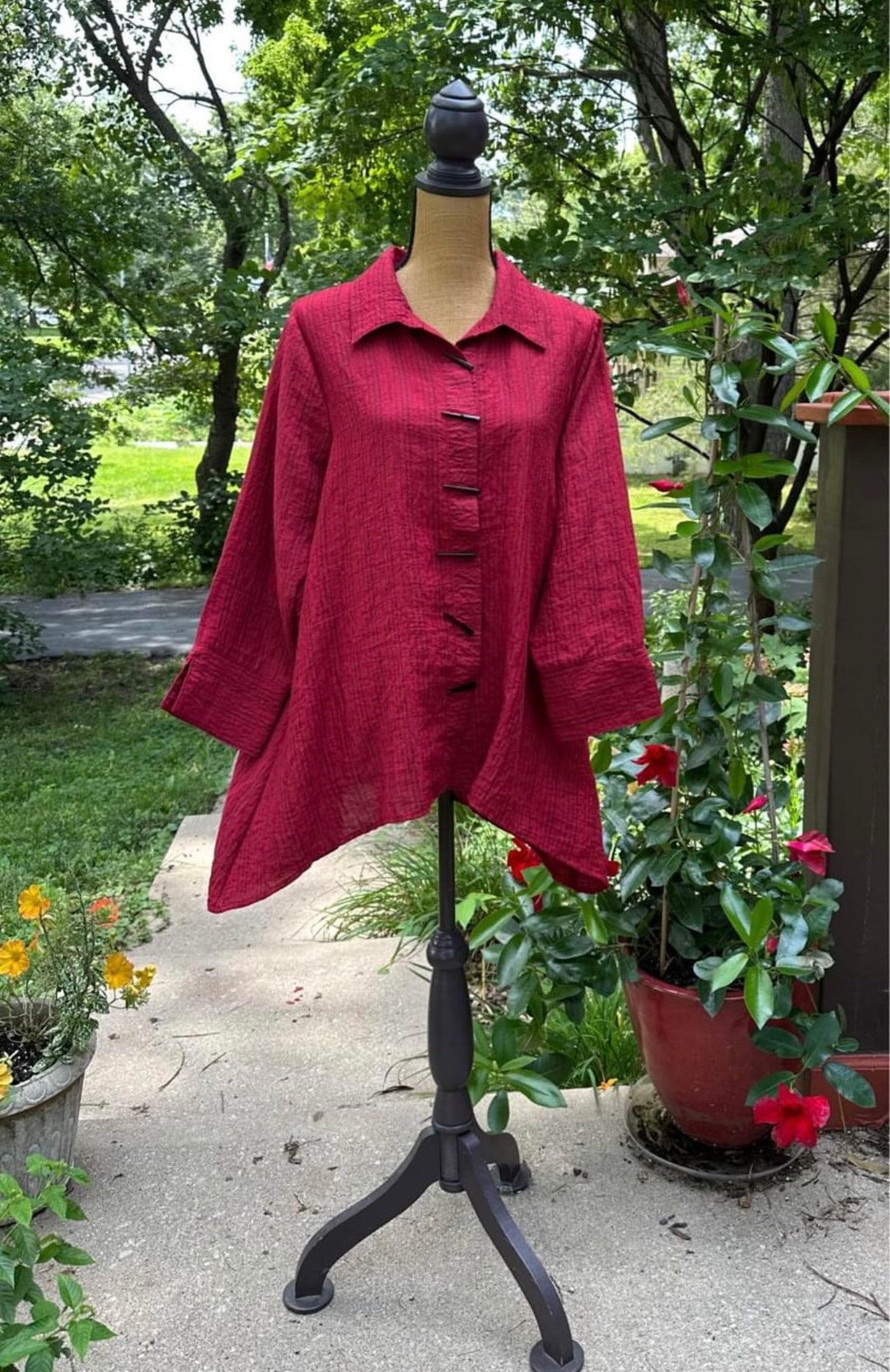 Habitat Clothes to Live in Red With Muted Grey Stripe Button Etsy