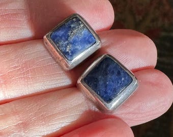 Vintage Sterling Silver Taxco Mexico Stud Earrings With Beautiful Blue Stones