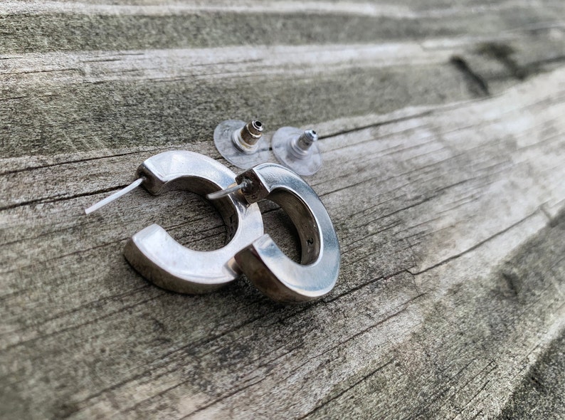 Vintage 1990/'s Sterlng SIlver Hoop Earrings Square Shaped Free Shipping