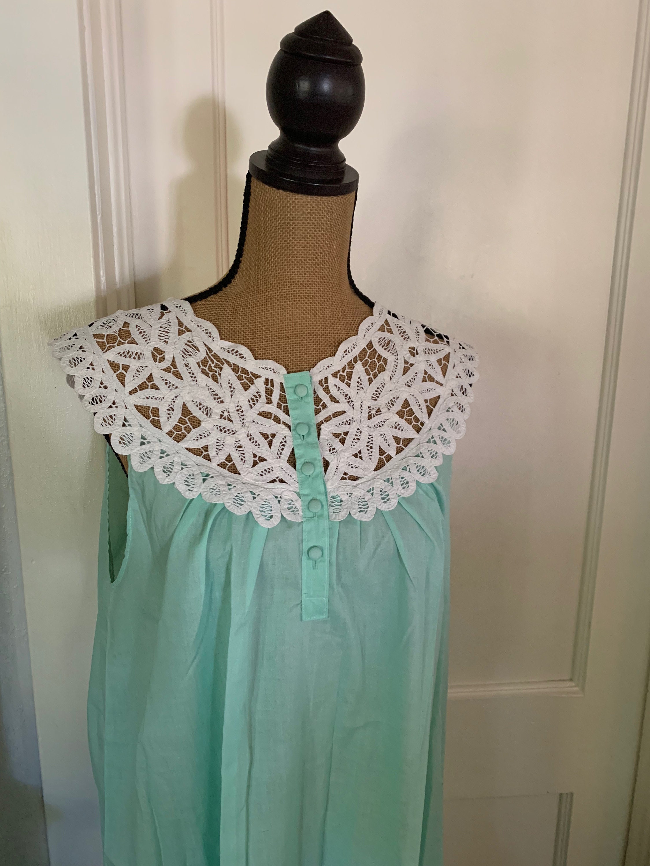 Vintage 1960's 1970's Aqua Nightgown With Gorgeous | Etsy