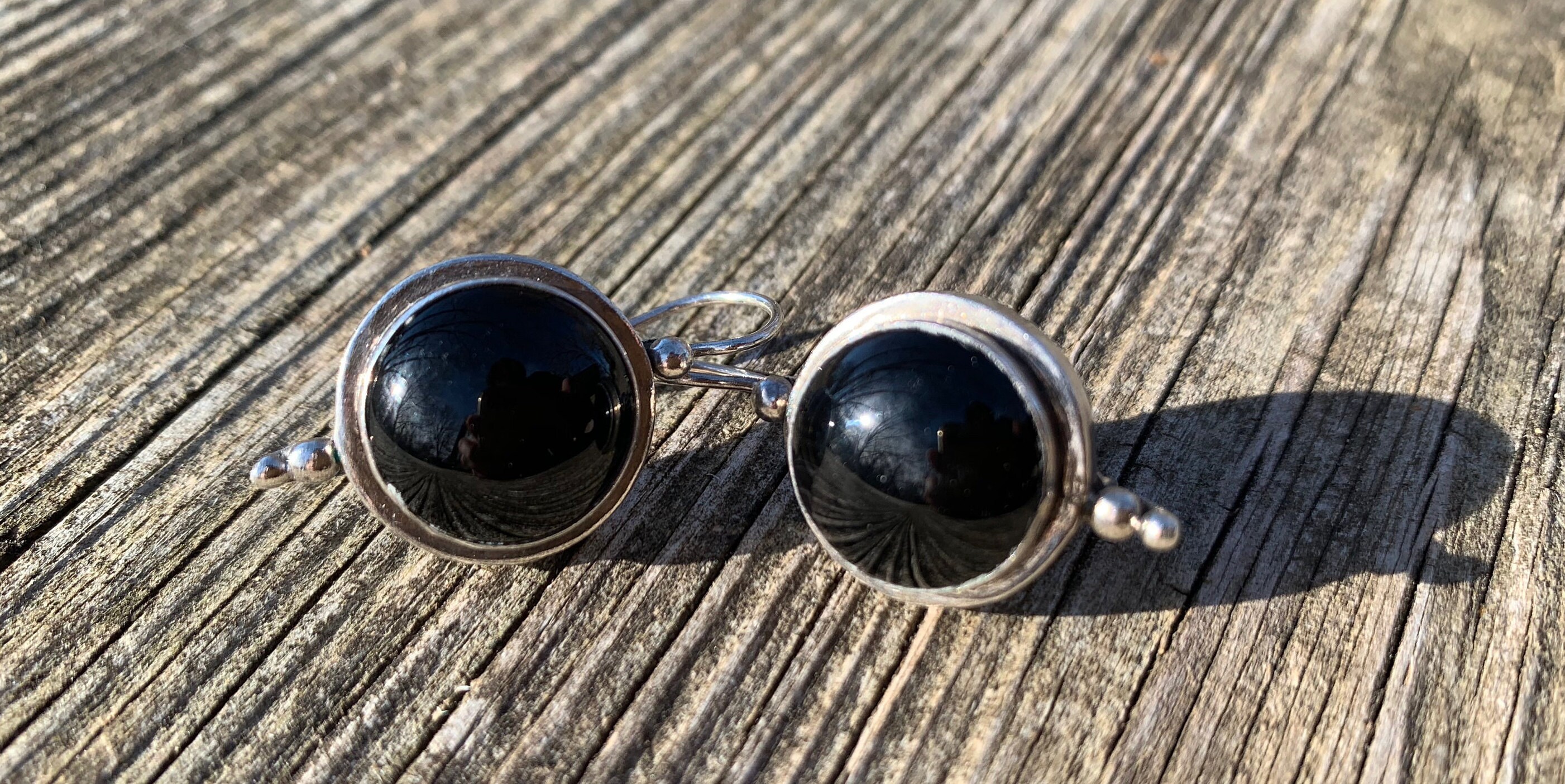 Suarti Bali Black Onyx Sphere & Marcasite Drop Silver Earrings 925 Sterling Silver CFJ Hallmark Vintage Onyx Earrings