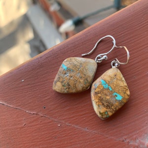 Gorgeous Vintage Sterling Silver Dangle Earrings With Ribbon Turquoise