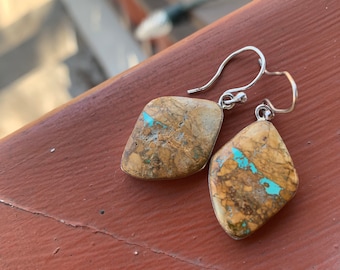 Gorgeous Vintage Sterling Silver Dangle Earrings With Ribbon Turquoise