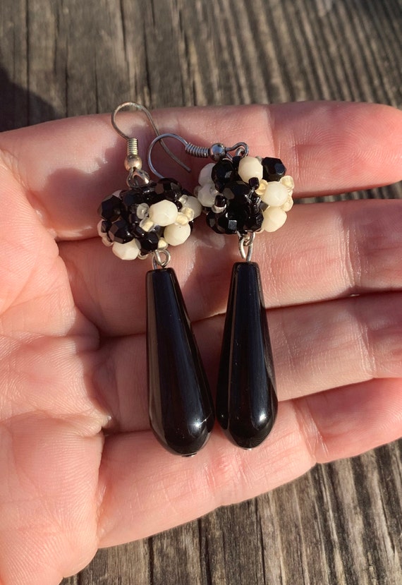Vintage earrings black glass - Gem
