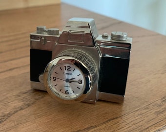 Cute Vintage Timex Miniature Clock In The Shape Of  A Camera With Quartz Movement
