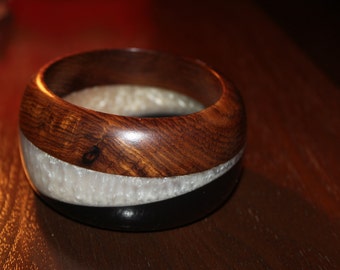 Incredible Vintage 1960's Laminated Wood And Plastic Bangle Bracelet