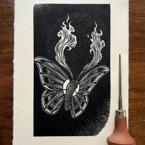 Moth ‘Gleam’ Linocut Print