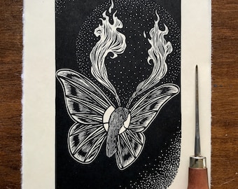 Moth ‘Gleam’ Linocut Print