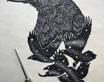 Crow Inspiration ‘Stardust Raven’ Corvid Lover Block Print