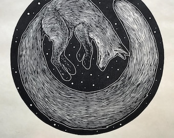 Star Gazer ‘Cosmic Pouncing Fox’ Block Print