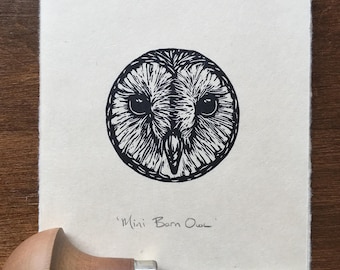 Mini Barn Owl Handmade Linocut Print