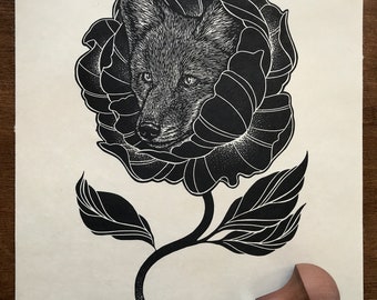 Fox Flower ‘Vulpus Blossom’ Linocut Relief Print
