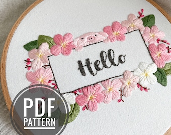 Saying Hello, Embroidery PDF Pattern, Animal Embroidery