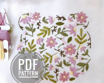 Teddy Bear Daisy Floral Embroidery PDF Pattern