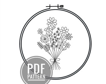 Daisy Bouquet Embroidery Pattern, Flower Embroidery Pattern, Embroidery Pattern