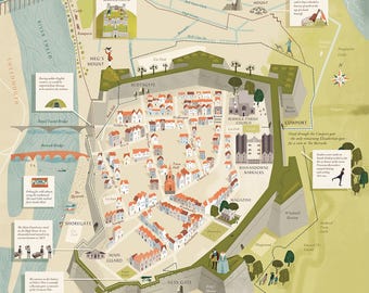 Mappa illustrata dei bastioni di Berwick - Stampa artistica