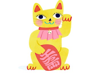 Stampa artistica del Gatto Portafortuna, illustrazione giapponese del Gatto che fa cenno