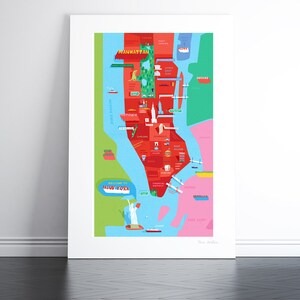 Mapa de Manhattan de Nueva York: impresión giclée grande, firmada a mano por el artista