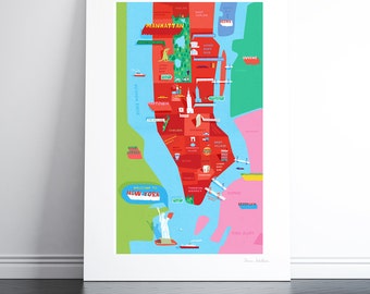 Mappa di New York Manhattan: grande stampa giclée firmata a mano dall'artista