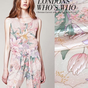 Floreale stampa rosa 100% pura seta Charmeuse Crepe Satin tessuto larghezza 44 pollici