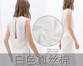 White Solid Silk Cotton Blend Satin Fabric By The Yard or Metre  Width 44 inch 19 Momme