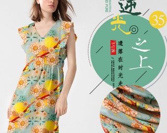 Bright Floral Print 100% Silk Crepe de Chine Fabric By The Yard Width 53 inch
