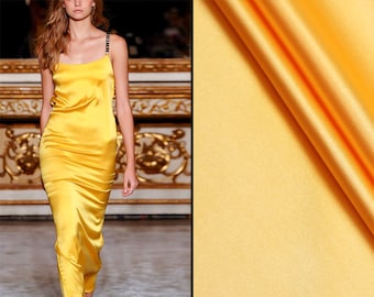 30 Momme Solid Yellow Pure Silk Charmeuse Fabric By The Yard or Metre Width 44 inch