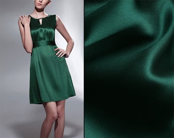 Solid Dark Green Prue Silk Satin Charmeuse Fabric By The Yard or Metre Width 44 inch 30 Momme