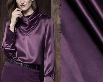 Solid Eggplant color Pure Silk Charmeuse Fabric By The Yard or Metre Width 44 inch 30 Momme