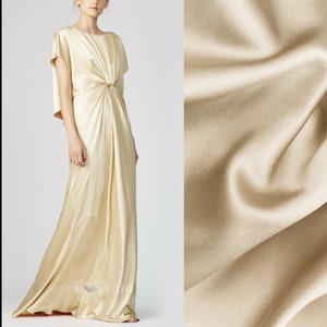Solid Champagne Pure Silk Charmeuse Fabric By The Yard or Metre Width 44 inch 30 Momme