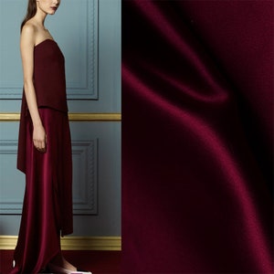 Solid Red Wine Pure Silk Satin Charmeuse Fabric By The Yard or Metre Width 44 inch 30 Momme