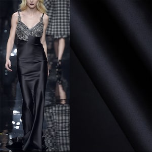 Schwarz Reine Seide Krepp Satin Designer Mode Stoff Breite 114 cm