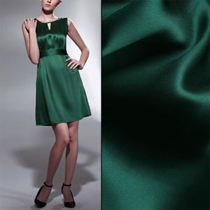 Solid Dark Green Pure Silk Satin Charmeuse Fabric By The Yard or Metre Width 44 inch 30 Momme