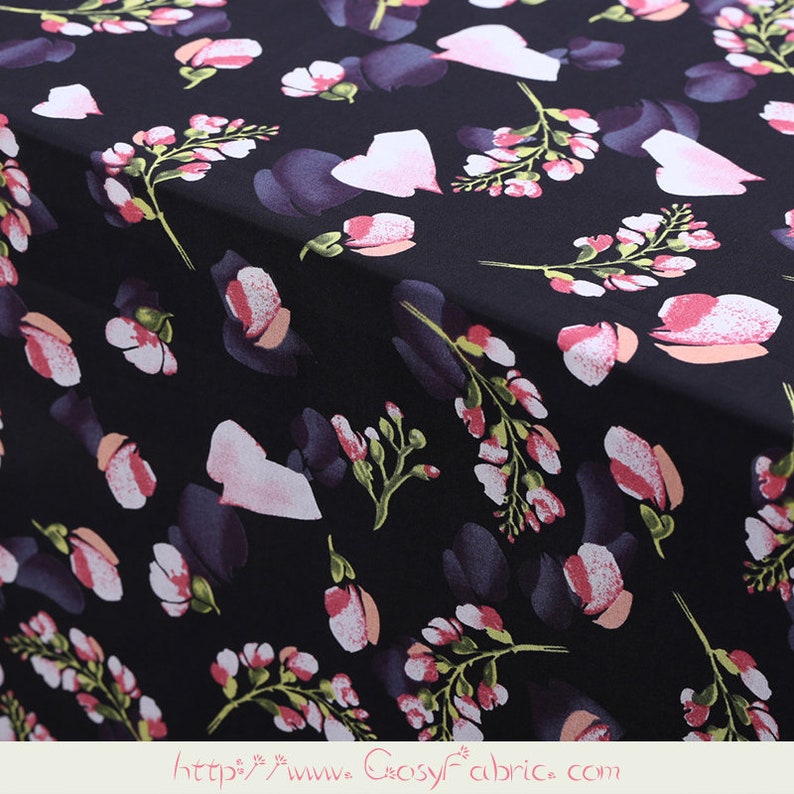 Floral Print 100/% Pure Silk Fabric Black Crepe de Chine Fabrics for Fashion Dress Width 44 inch
