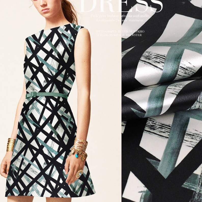 Weiß Stretch Seide Satin Stoff mit Modern Geometrische ...
