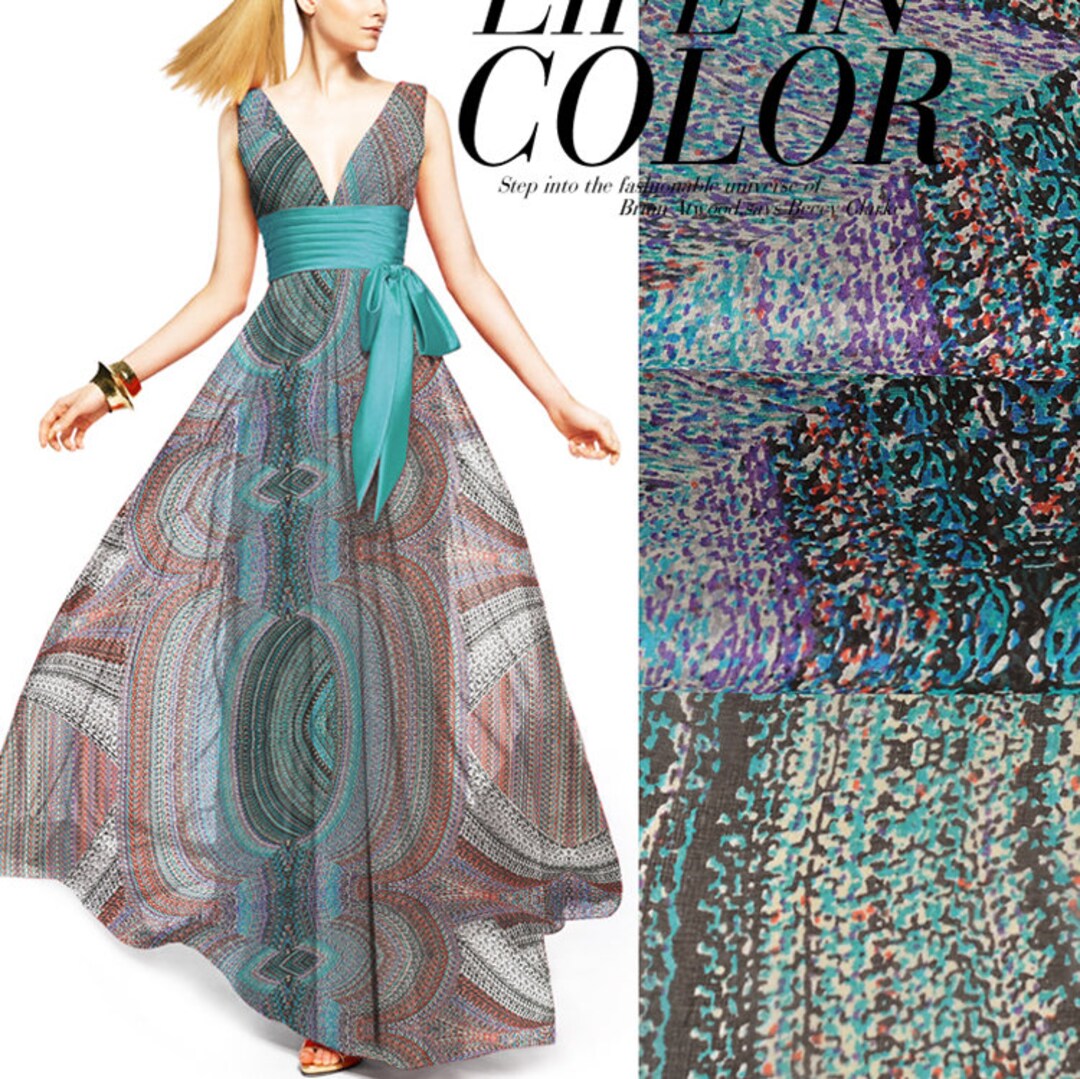 Photo inspiration: Picture Idea: Modern Graphic Print 100 Pure Silk Colorful Chiffon Fabric Width