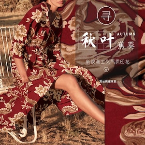 Gorgeous Floral Print Dark Red 100% Pure Silk Crepe de Chine Fabric Width 53 inch