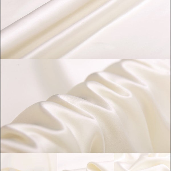 Solid Creamy-White 100% Silk Charmeuse Fabric By The Yard or Metre Width 44 inch 16 Momme