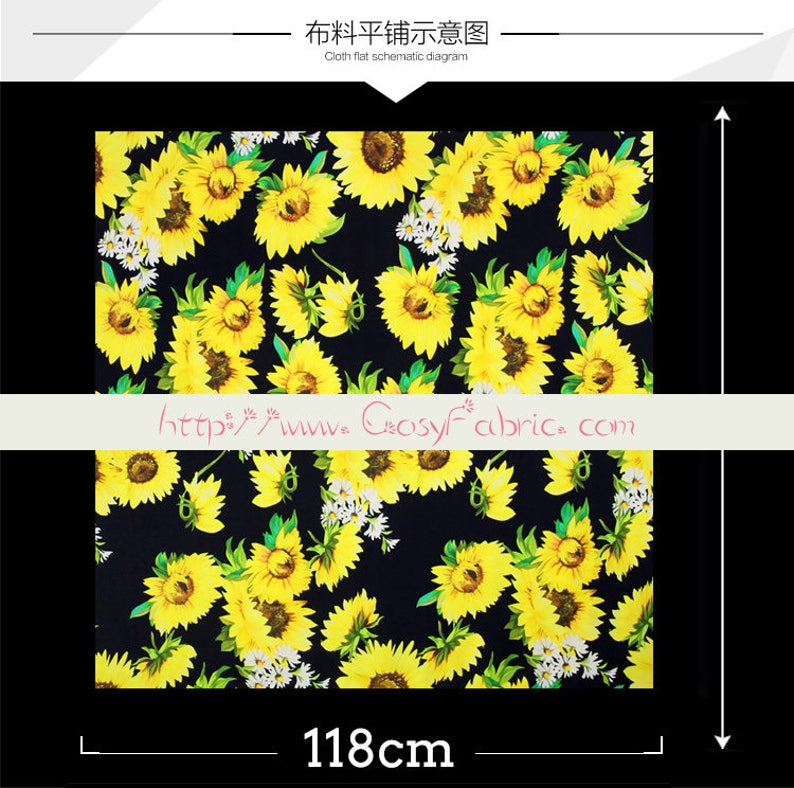 Sunflower and Daisy Floral Print Black Stretch Silk Satin Etsy