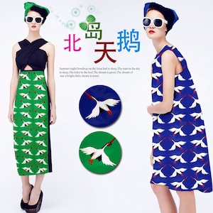 Bird Print 100% Pure Silk Crepe de Chine Fashion Apparel Fabric  Width 53 inch