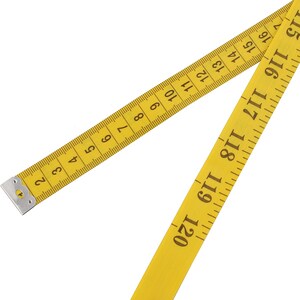 May include: A yellow measuring tape with black numbers, folded in half. The tape measures up to 120 inches.