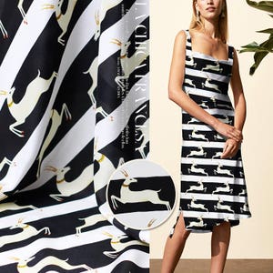 100% Seide Crepe de Chine Stoff mit Streifen Hirsch Rentiere Muster