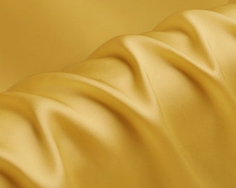 Mineral Yellow Charmeuse Fabric, Pure Real Silk Satin Solid Fabrics for Fashion Apparel Width 44 inch 16 Momme